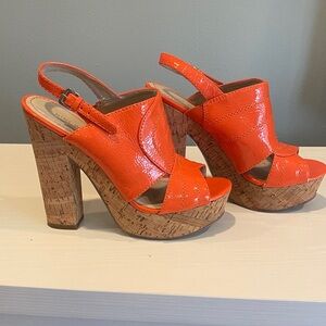 Nine West Vibrant Orange Platform Sandals
